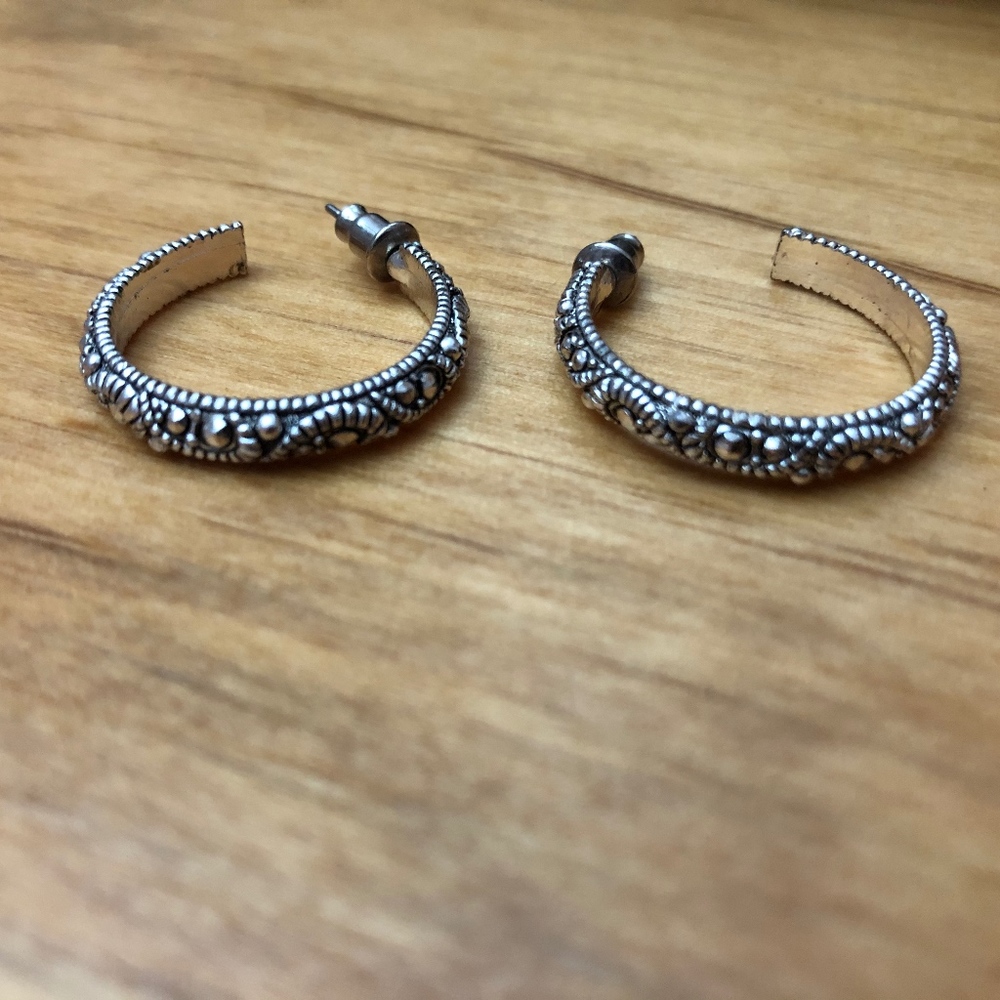 Sterling Silver and Black Hoop Earrings